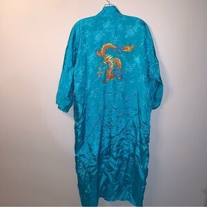 Vintage Golden Dragon Blue Dragon Embroidered Kimono Robe S
